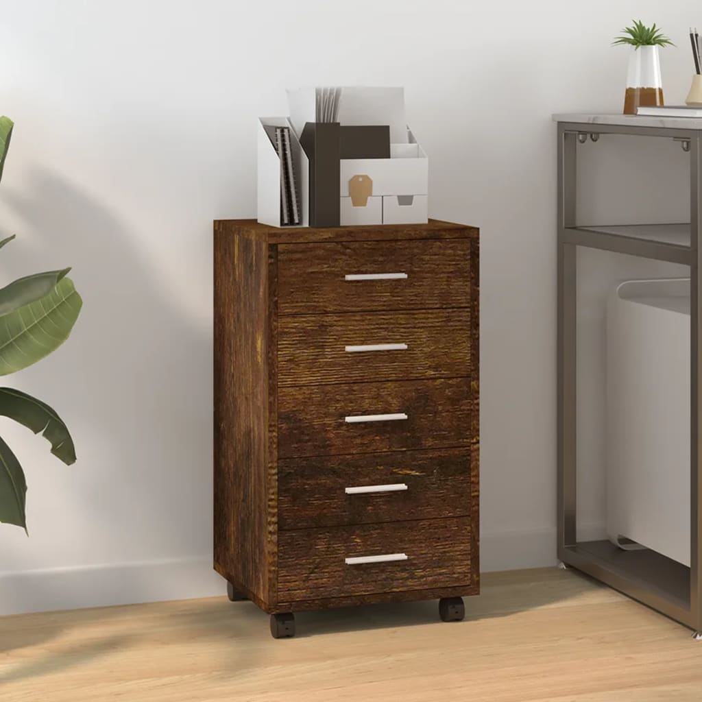 Drawer Cabinet with Castors Smoked Oak Engineered Wood - Sid & Sam