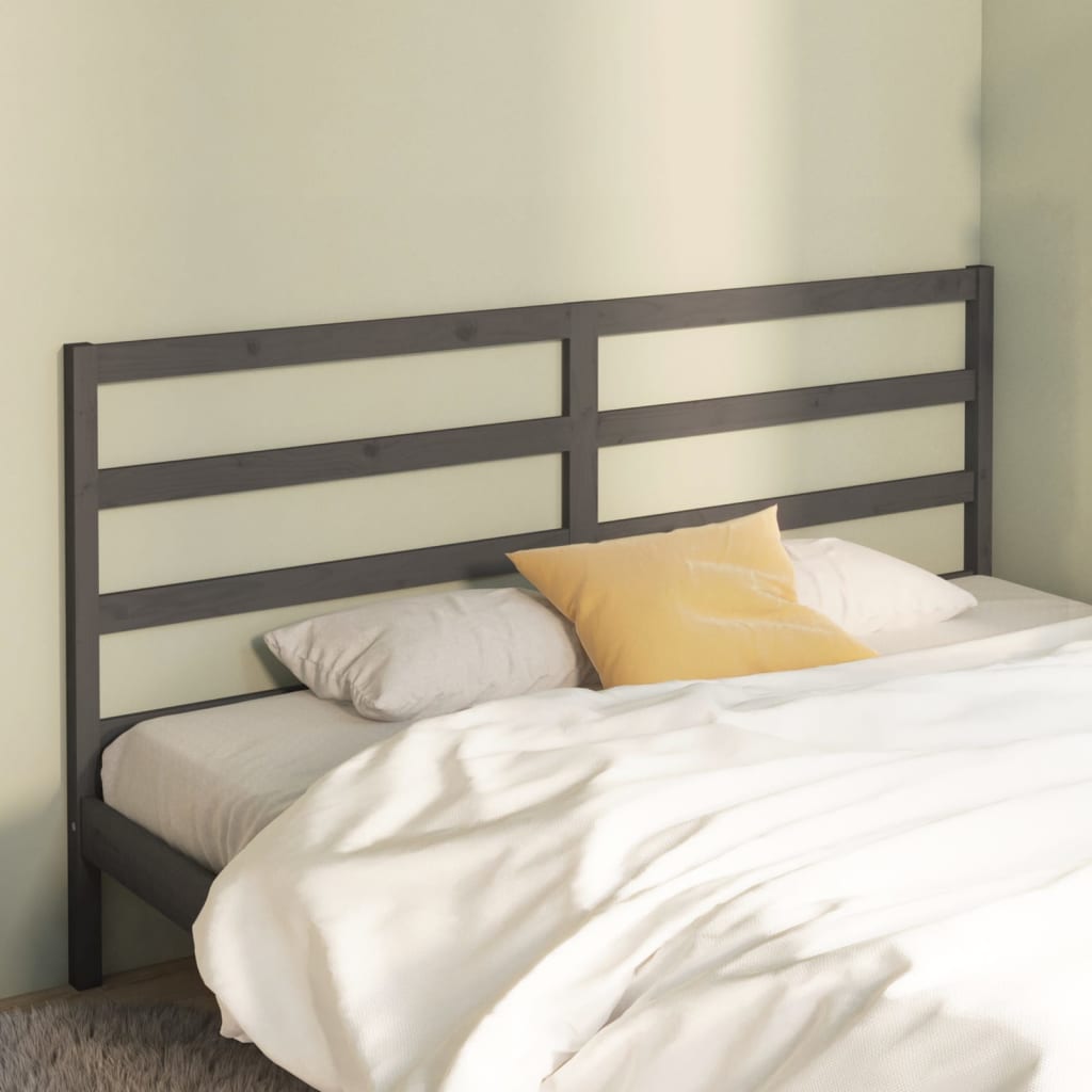 Bed Headboard Grey 206x4x100 cm Solid Wood Pine - Unbeatable Bargains