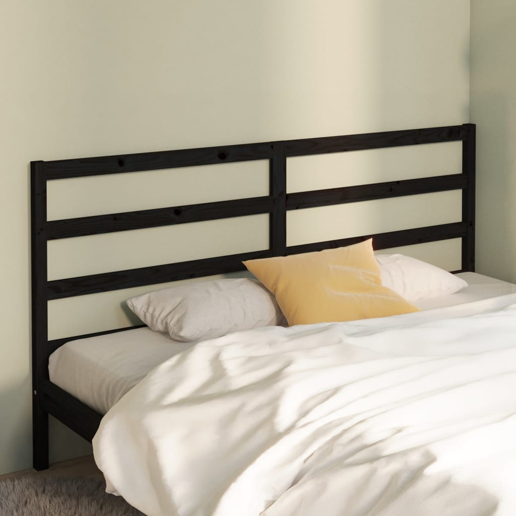 Bed Headboard Black 206x4x100cm Solid Wood Pine - Design Hut