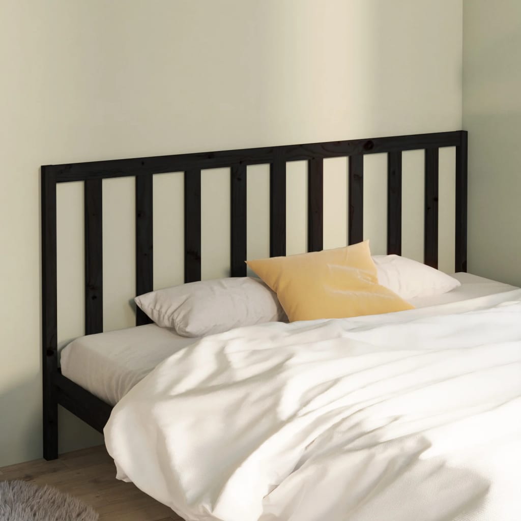 Bed Headboard Black 206x4x100 cm Solid Wood Pine - Discount Dealers