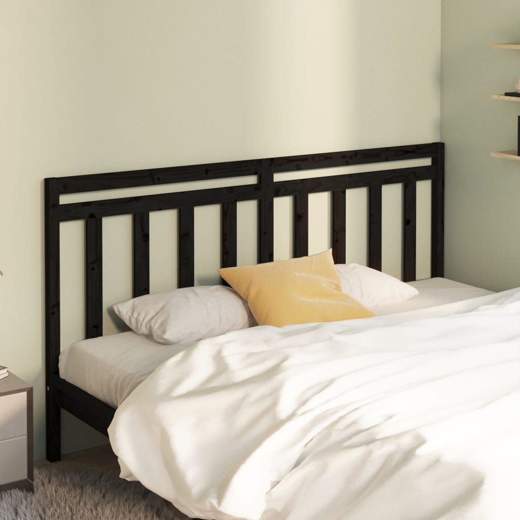 Bed Headboard Black 206x4x100 cm Solid Wood Pine - Unbeatable Bargains