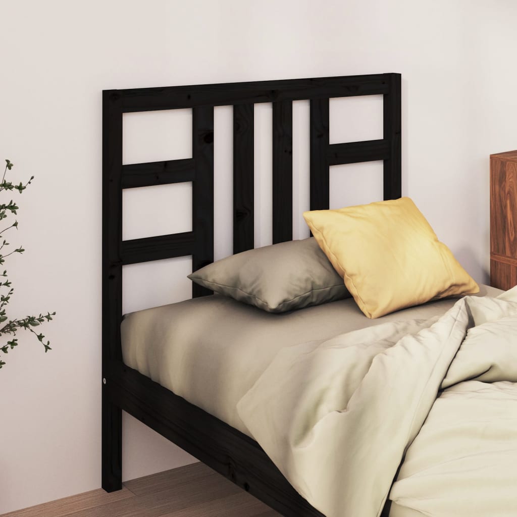 Bed Headboard Black 81x4x100cm Solid Wood Pine - Design Hut