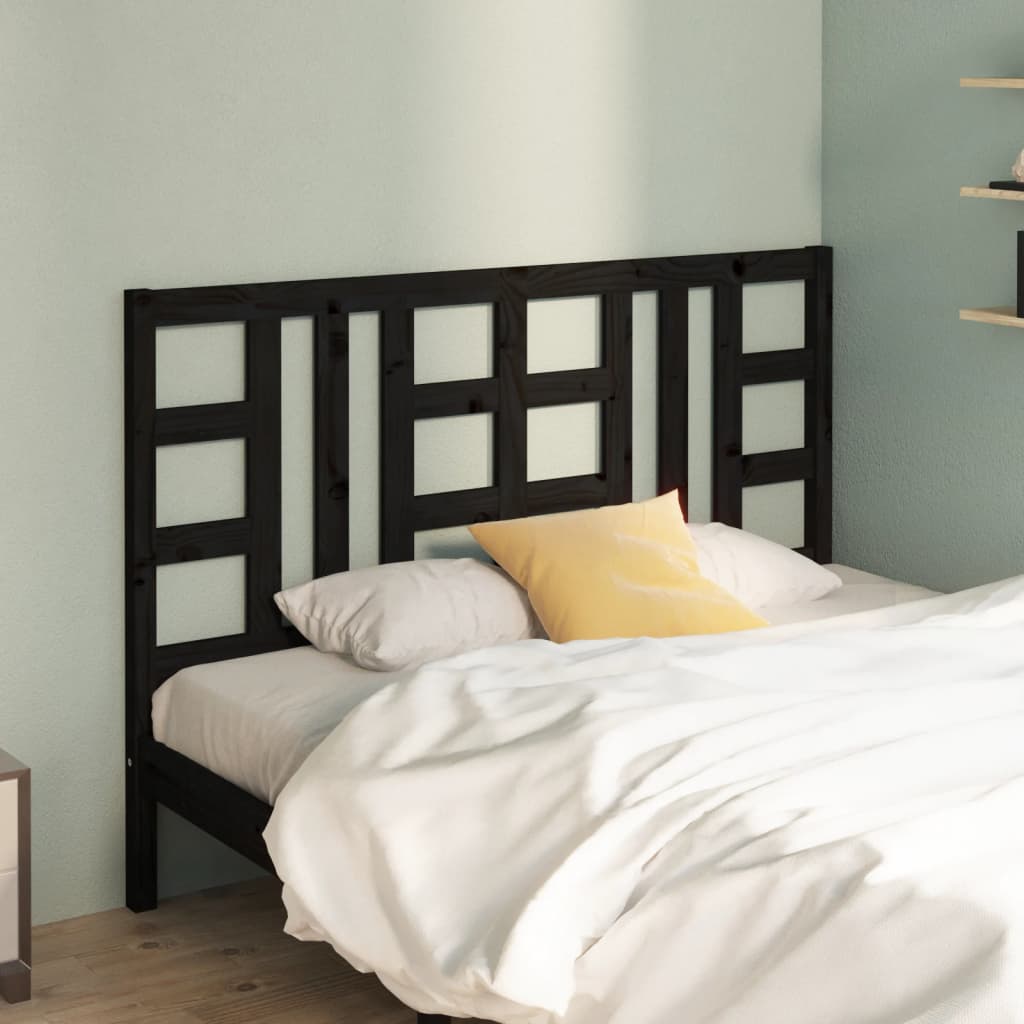 Bed Headboard Black 126x4x100 cm Solid Wood Pine - Decor Base