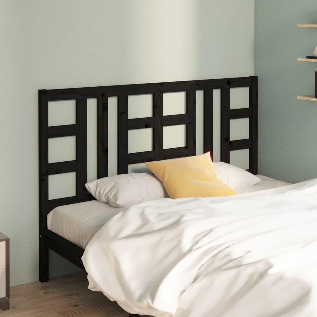 Bed Headboard Black 146x4x100cm Solid Wood Pine - Design Hut