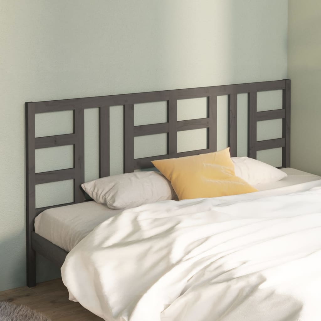 Bed Headboard Grey 206x4x100 cm Solid Wood Pine - Decor Base