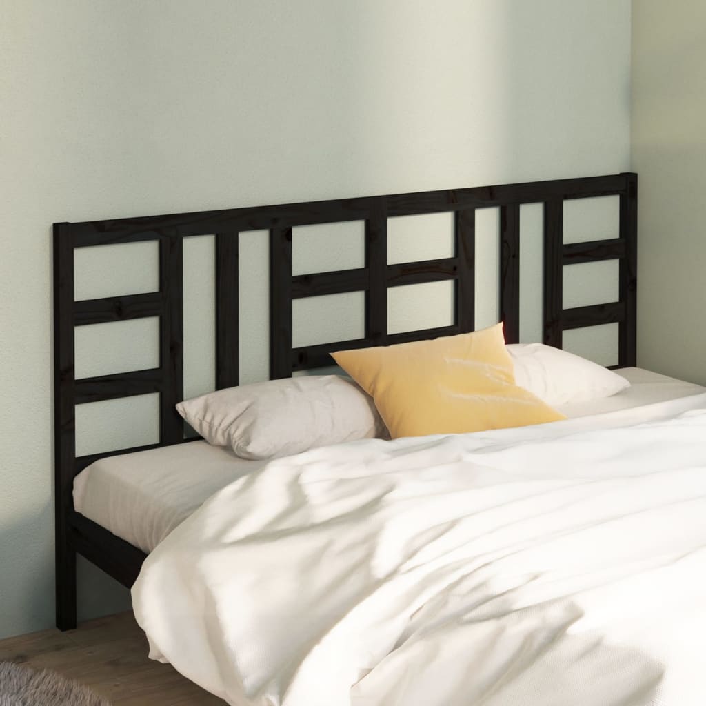 Bed Headboard Black 206x4x100 cm Solid Wood Pine - R and M Furniture
