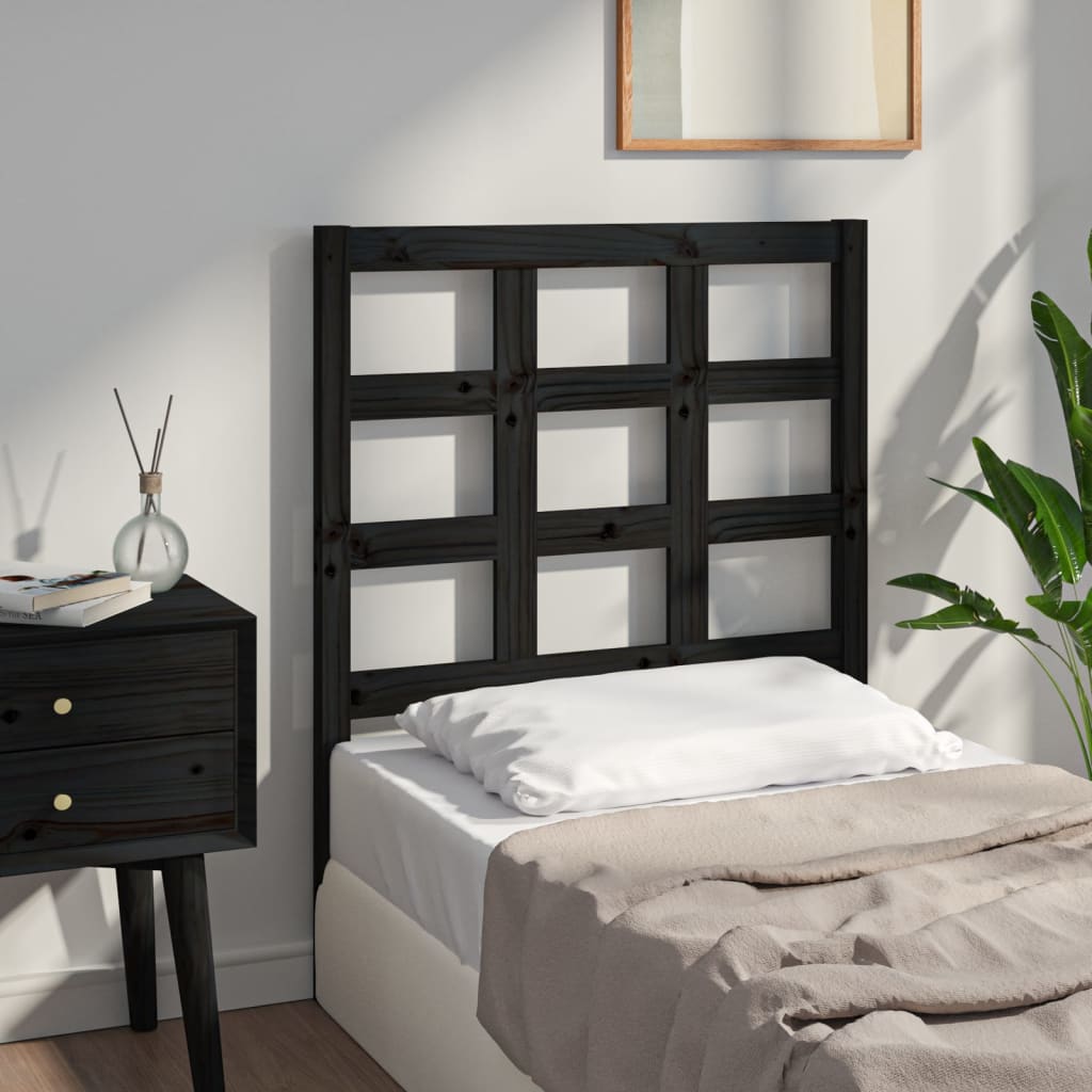 Bed Headboard Black 80.5x4x100 cm Solid Wood Pine - Decor Base