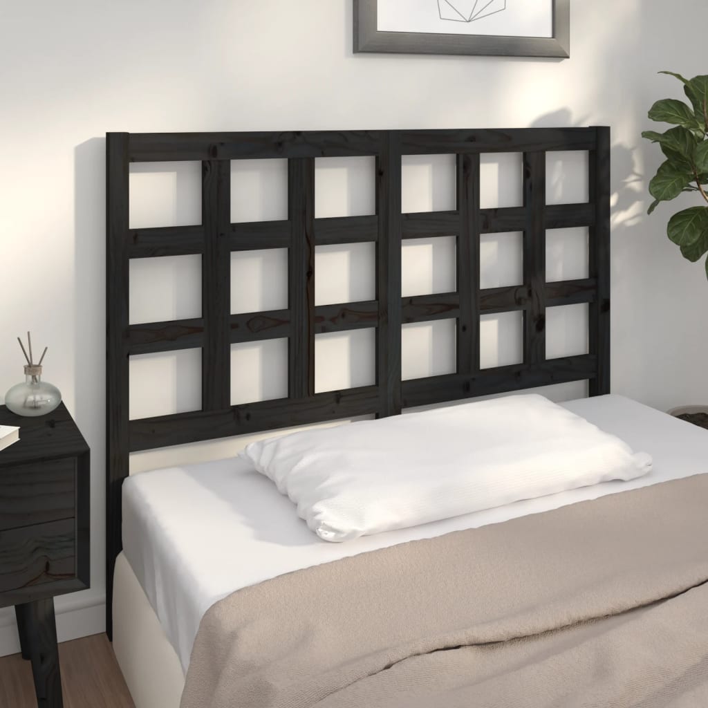 Bed Headboard Black 125.5x4x100 cm Solid Wood Pine - Merkel Designers