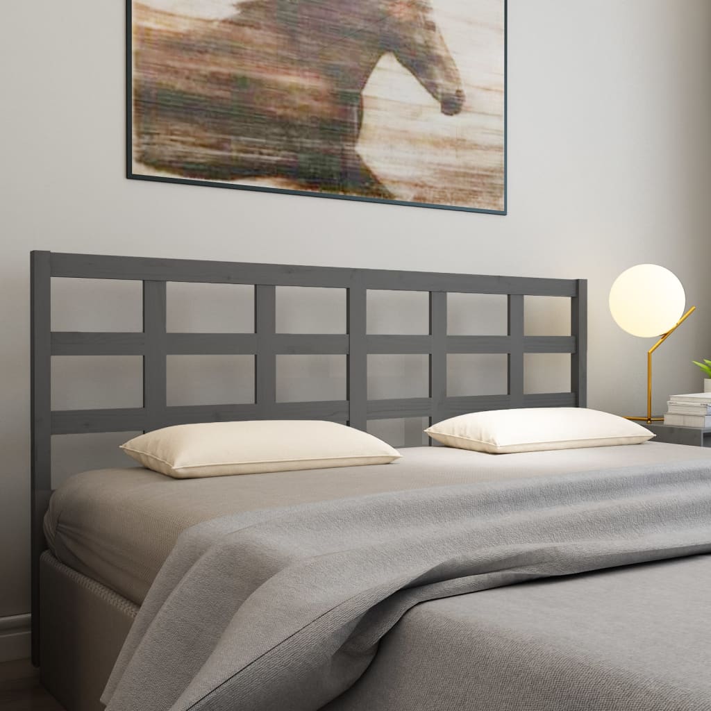 Bed Headboard Grey 205.5x4x100 cm Solid Wood Pine - Decor Base