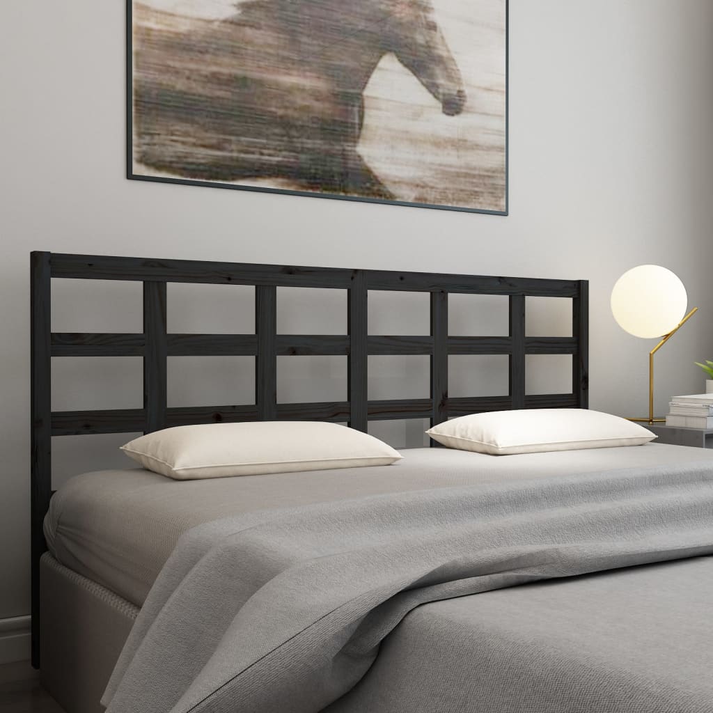 Bed Headboard Black 205.5x4x100 cm Solid Wood Pine - Millennium Furniture