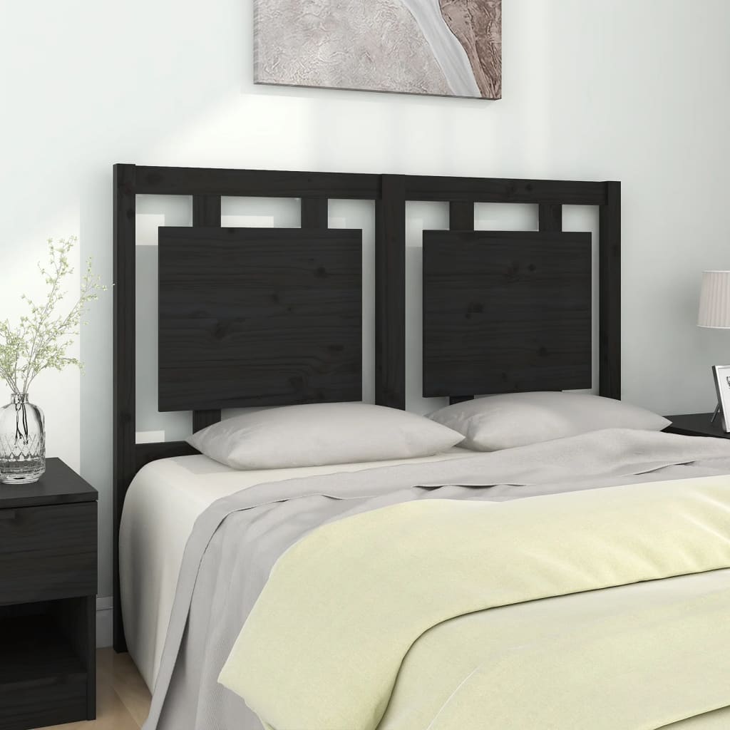 Bed Headboard Black 125.5x4x100 cm Solid Pine Wood - Discount Dealers