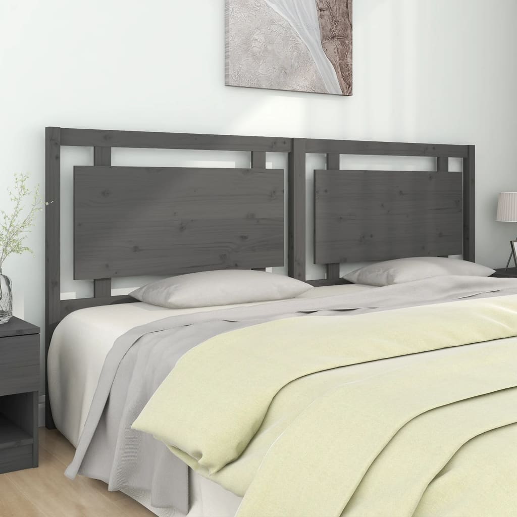 Bed Headboard Grey 205.5x4x100cm Solid Pine Wood - Design Hut