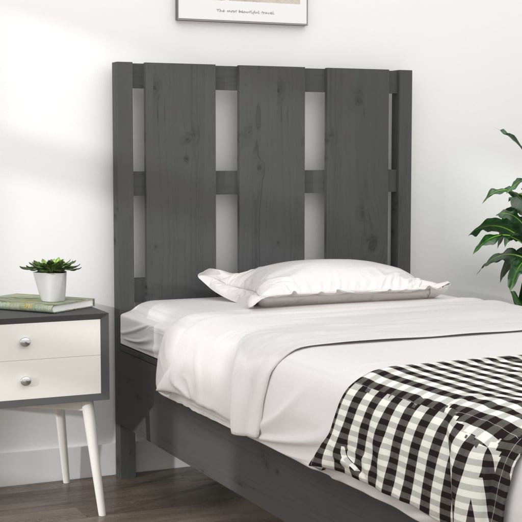 Bed Headboard Grey 80.5x4x100 cm Solid Wood Pine - Decor Base