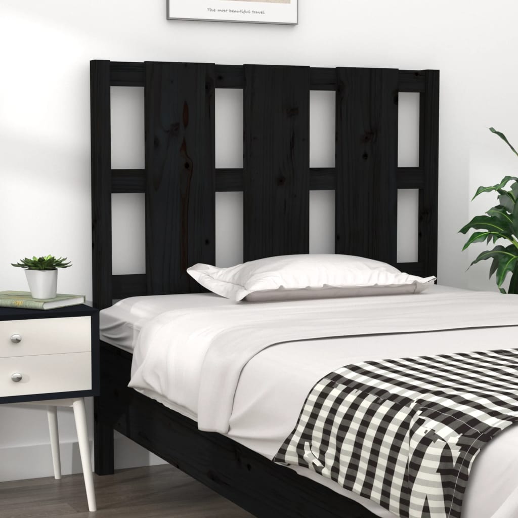 Bed Headboard Black 95.5x4x100cm Solid Wood Pine - Design Hut
