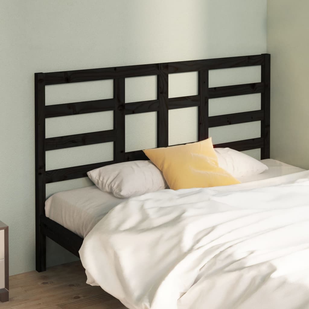 Bed Headboard Black 126x4x104 cm Solid Wood Pine - Millennium Furniture