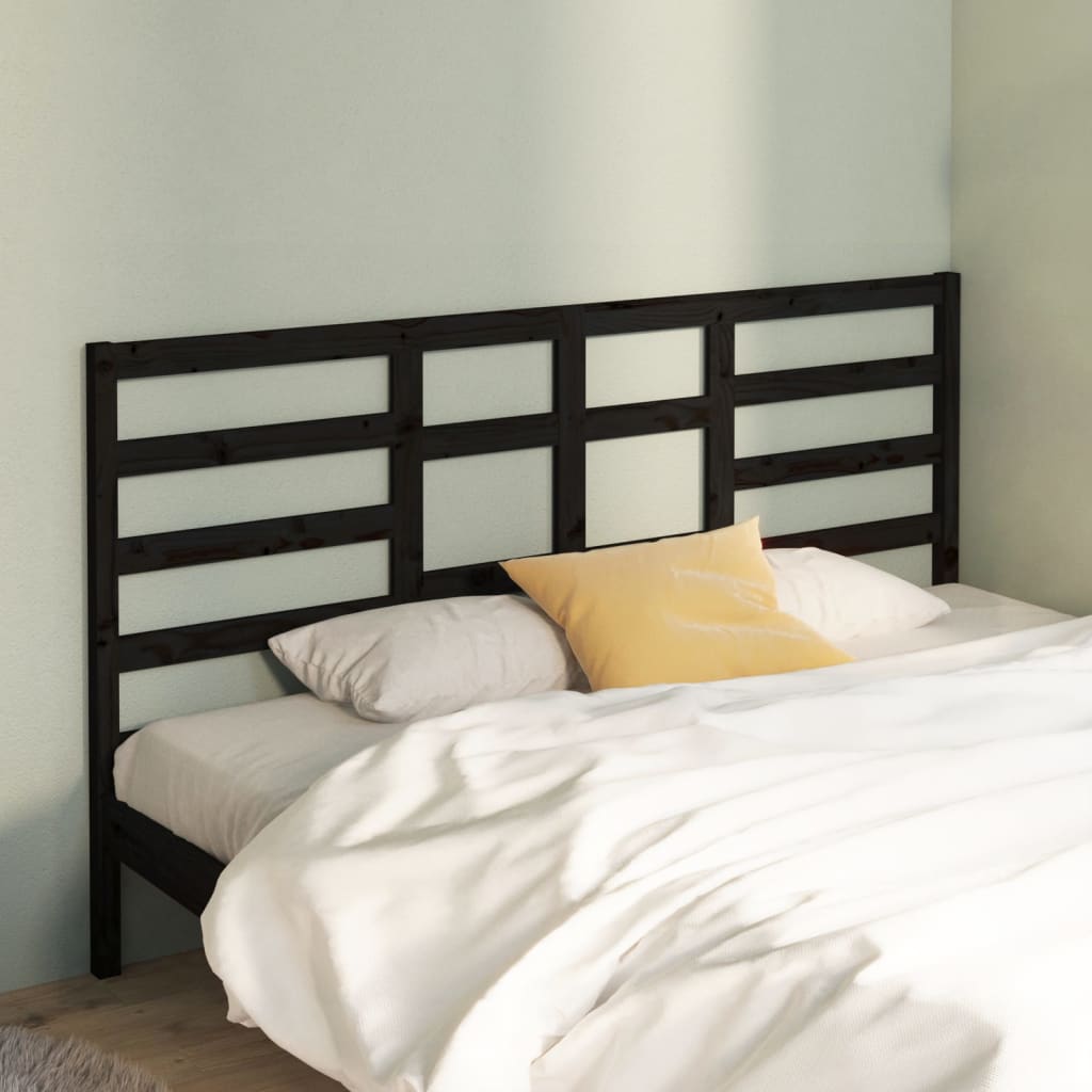 Bed Headboard Black 206x4x104 cm Solid Wood Pine - Tyrell & Tyrell