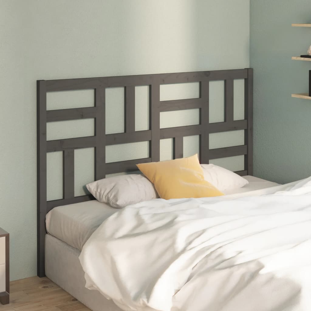Bed Headboard Grey 126x4x104cm Solid Wood Pine - Design Hut