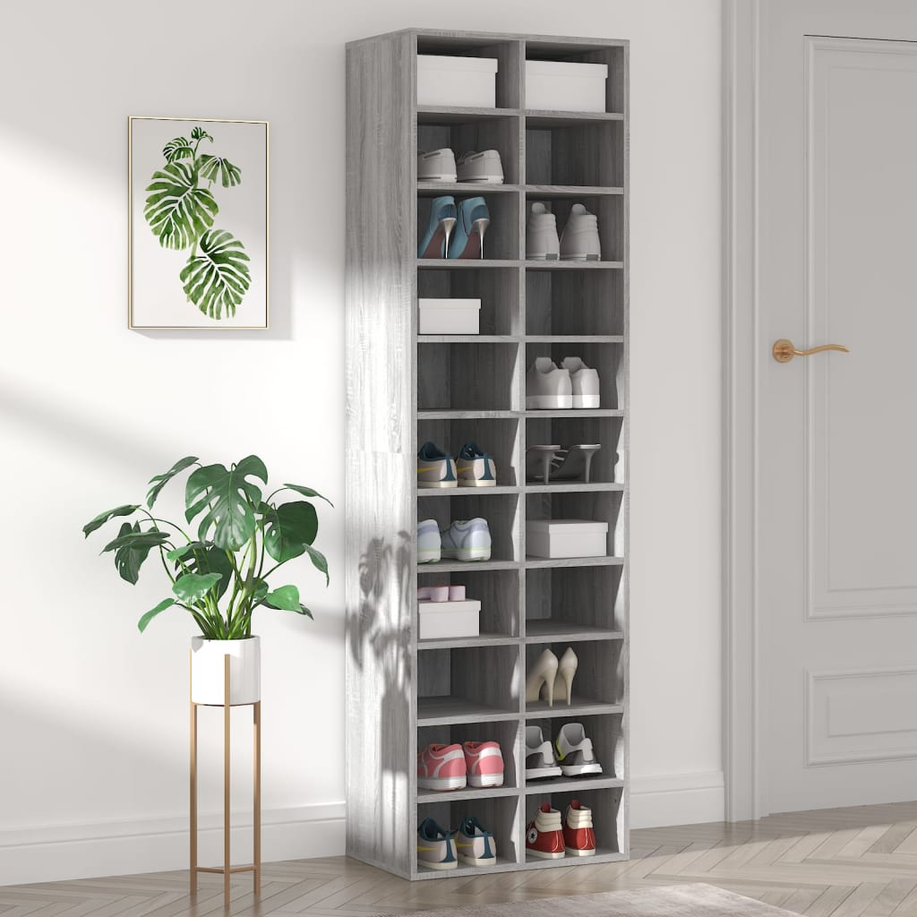 Shoe Cabinet Grey Sonoma 54x34x183 cm Engineered Wood - Merlin Deals