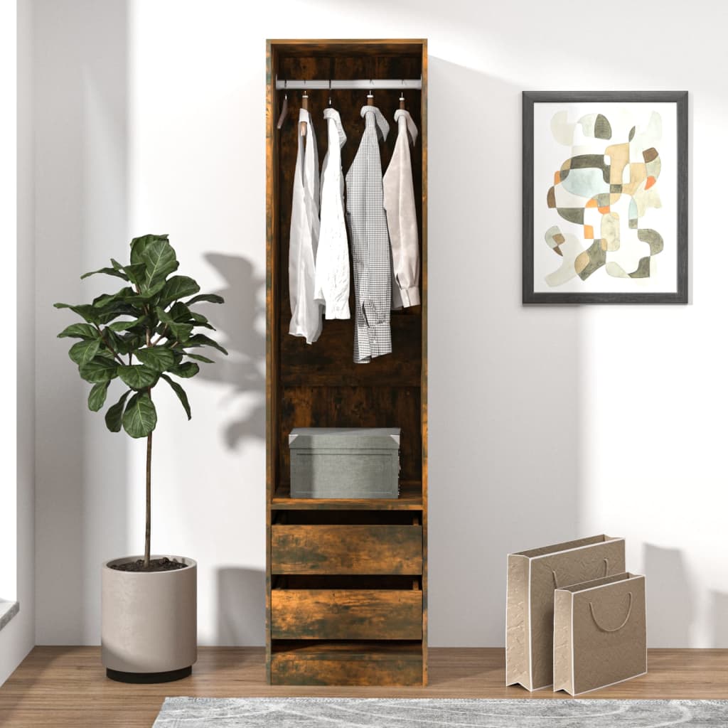 Wardrobe with Drawers Smoked Oak 50x50x200cm Engineered Wood - Unbeatable Bargains