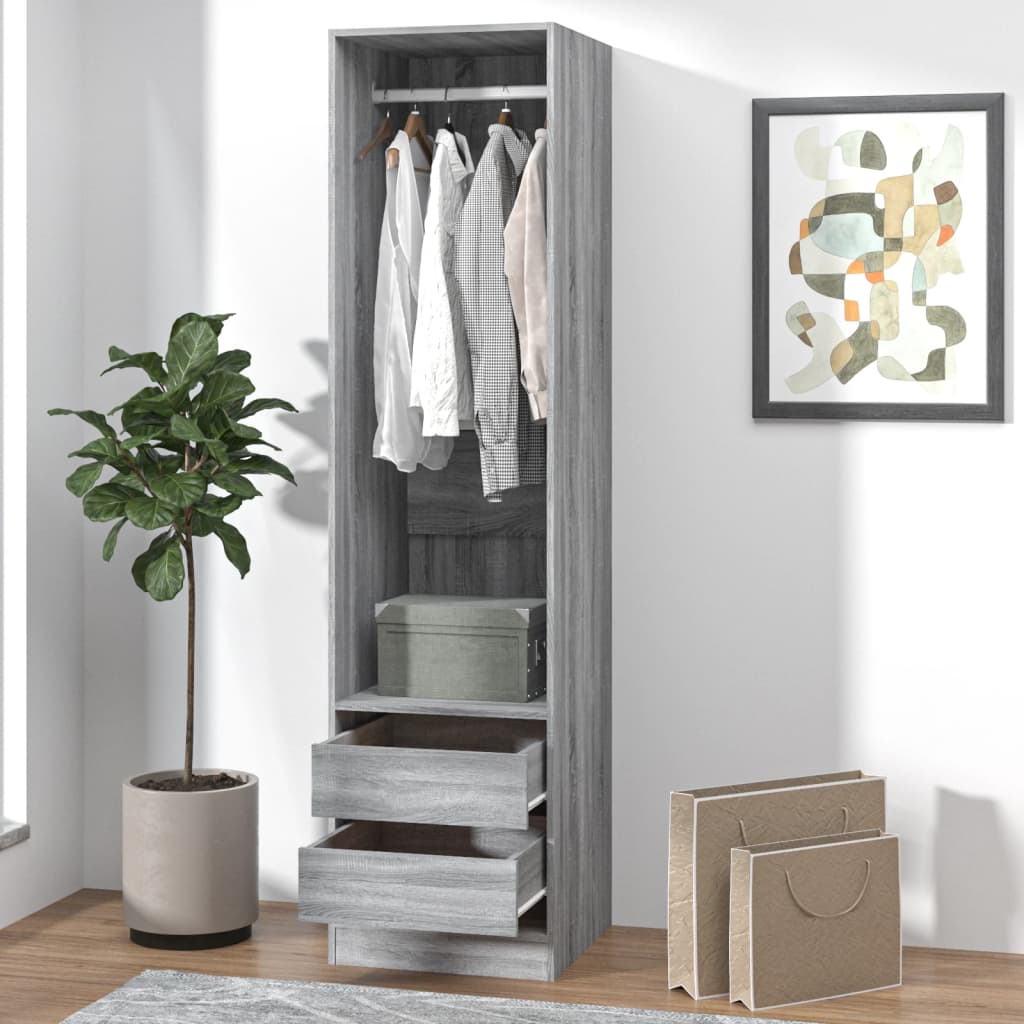 Wardrobe with Drawers Grey Sonoma 50x50x200cm Engineered Wood - The Home Maker