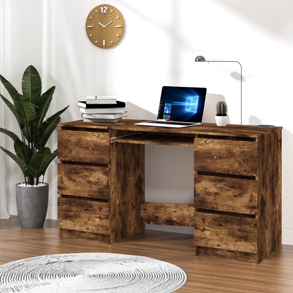 Writing Desk Smoked Oak 140x50x77 cm Engineered Wood - Brittle & Co