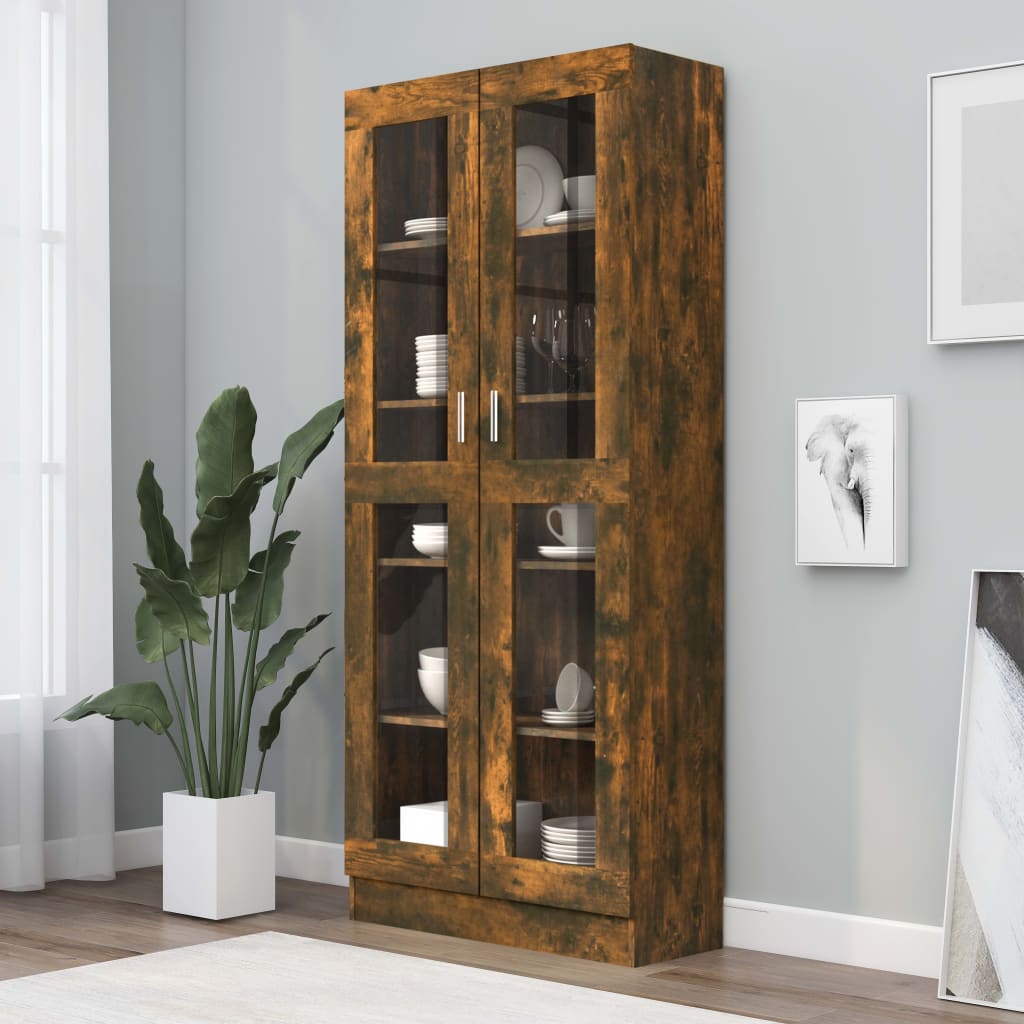 Vitrine Cabinet Smoked Oak 82.5x30.5x185.5 cm Engineered Wood - Casper Homes