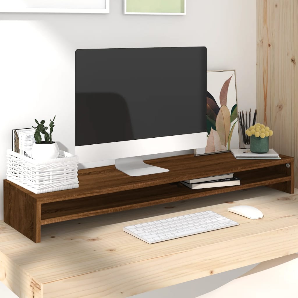 Monitor Stand Brown Oak 100x24x13 cm Engineered Wood - Decor Base