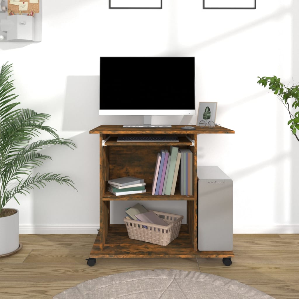 Computer Desk Smoked Oak 80x50x75 cm Engineered Wood - Decor Base