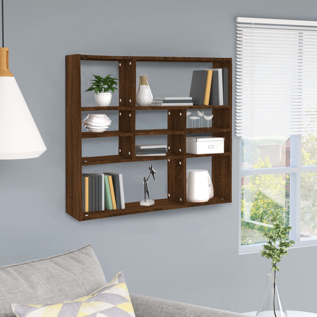 Wall Shelf Brown Oak 90x16x78 cm Engineered Wood - Brittle & Co
