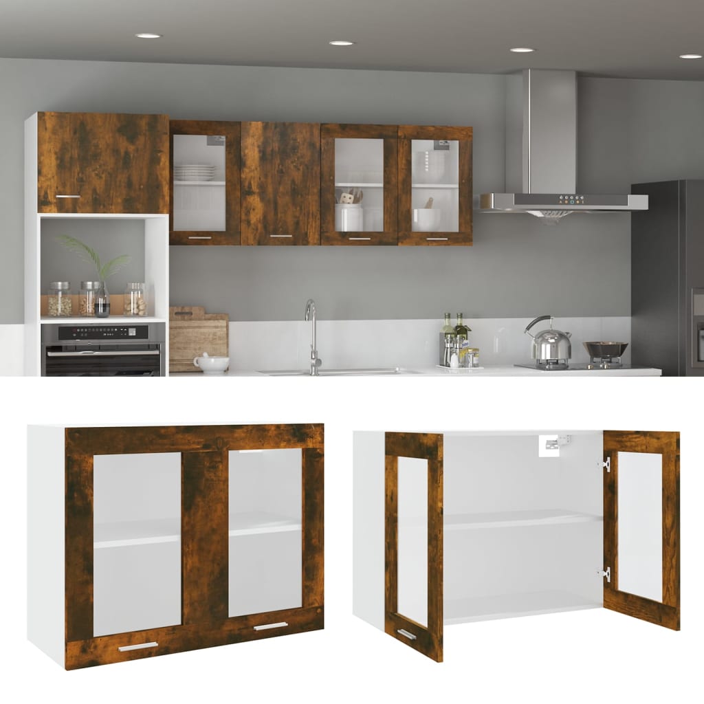 Hanging Glass Cabinet Smoked Oak 80x31x60 cm Engineered Wood - Sid & Sam