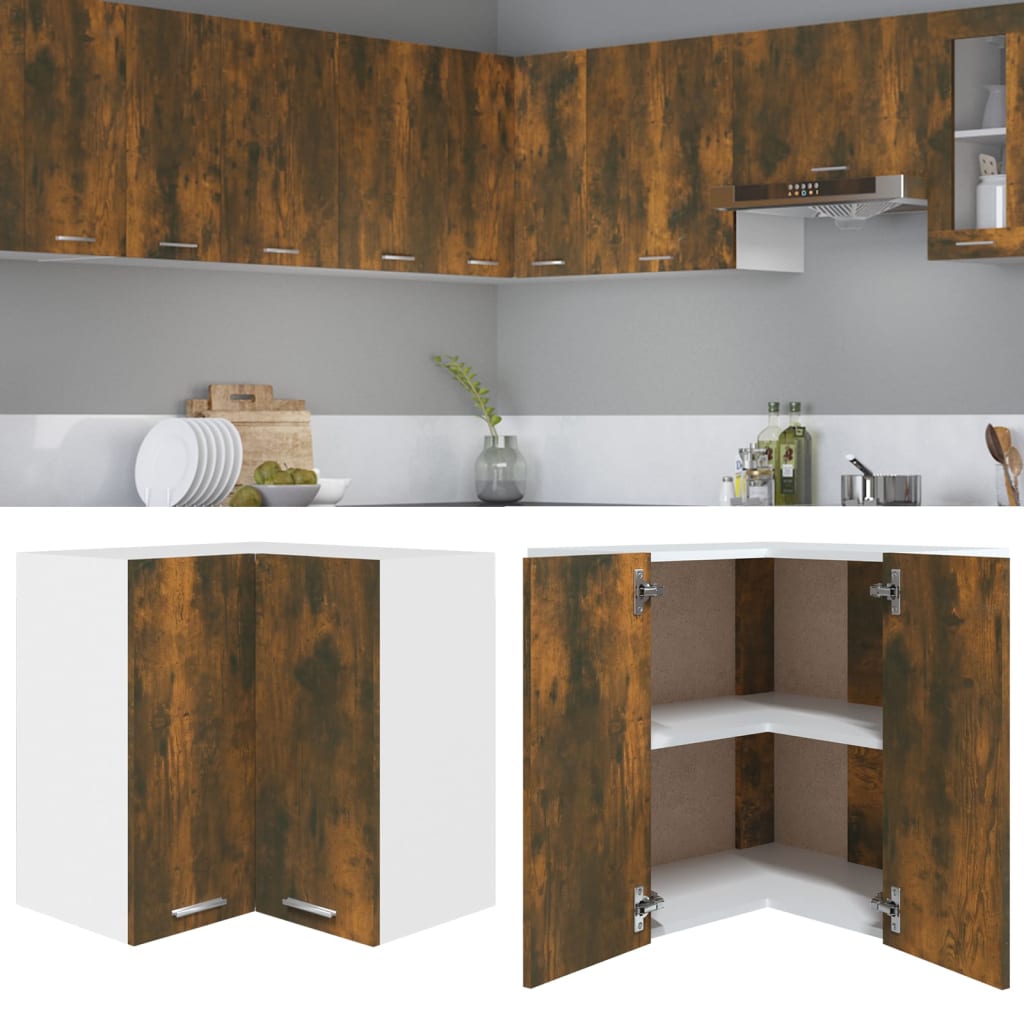 Hanging Corner Cabinet Smoked Oak 57x57x60 cm Engineered Wood - Decor Base
