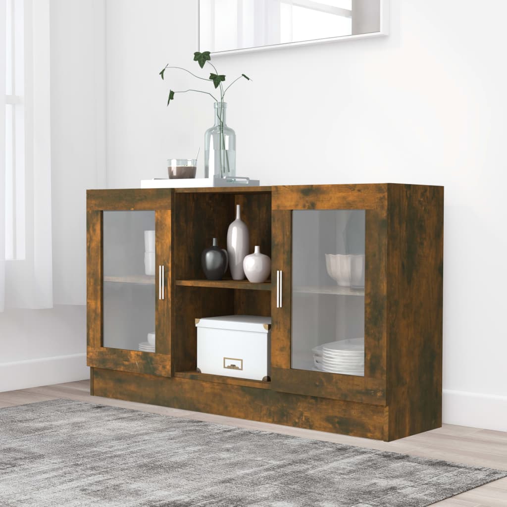 Vitrine Cabinet Smoked Oak 120x30.5x70 cm Engineered Wood - Sid & Sam