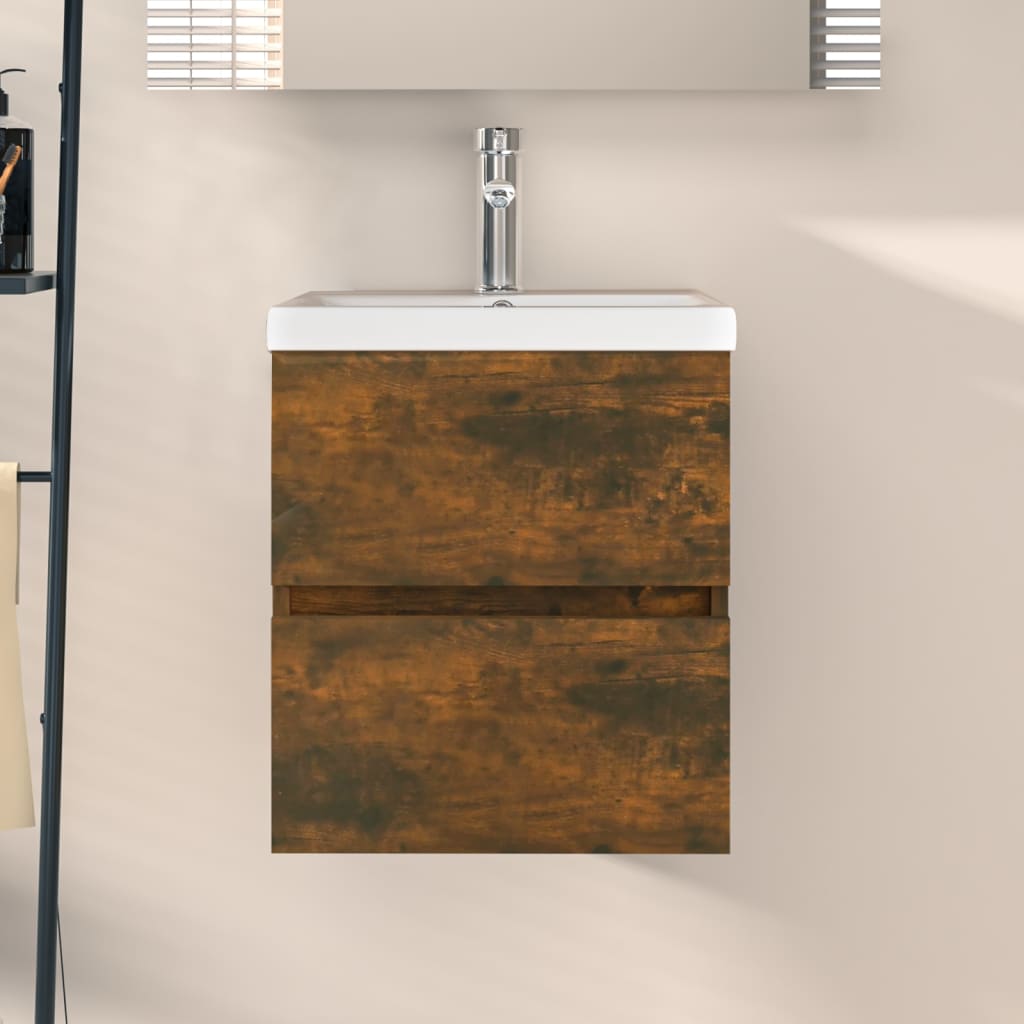 Sink Cabinet Smoked Oak 41x38.5x45 cm Engineered Wood - Discount Dealers