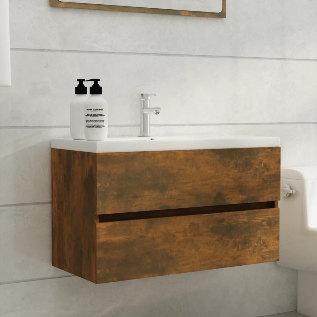 Sink Cabinet Smoked Oak 80x38.5x45 cm Engineered Wood - Decor Base