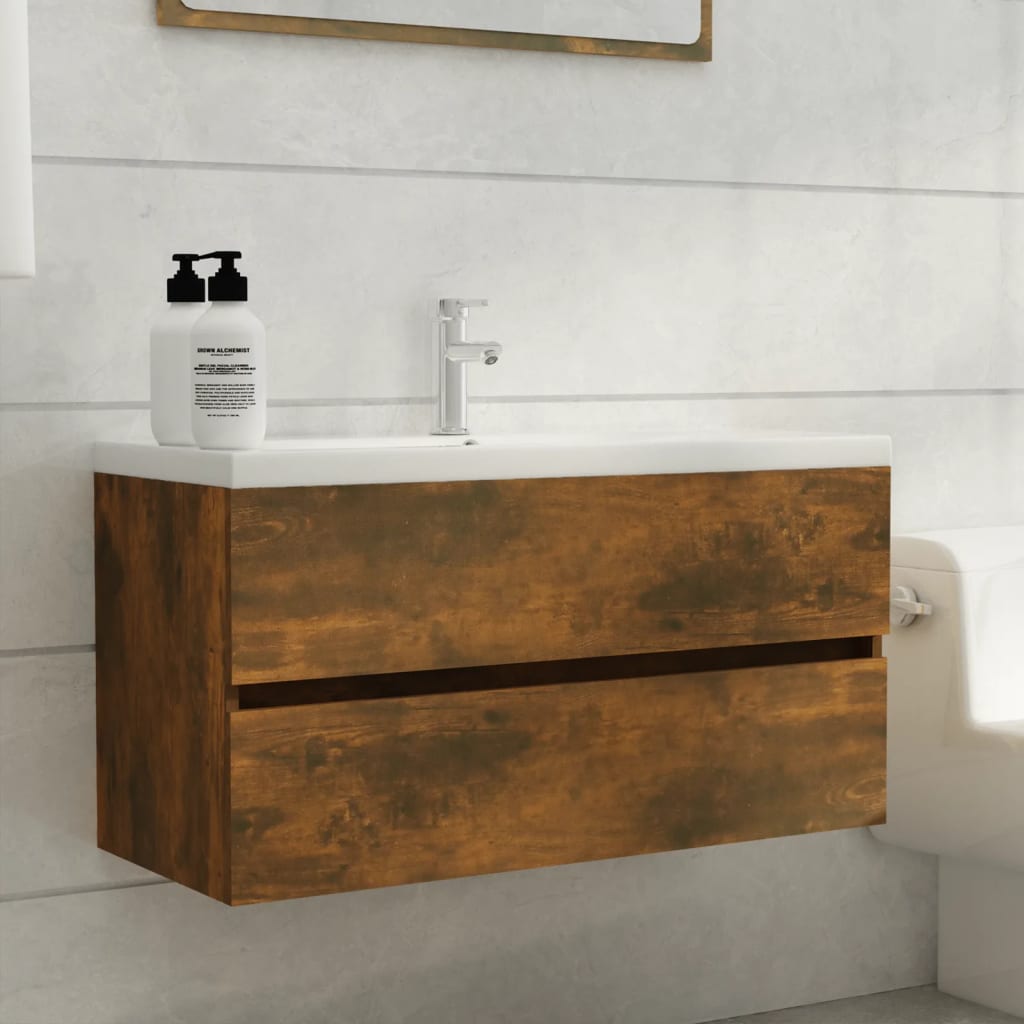 Sink Cabinet Smoked Oak 90x38.5x45 cm Engineered Wood - Style and Chic
