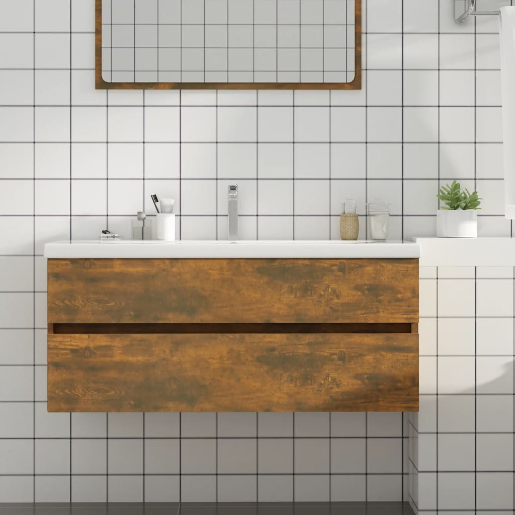 Sink Cabinet Smoked Oak 100x38.5x45 cm Engineered Wood - Direct Imports