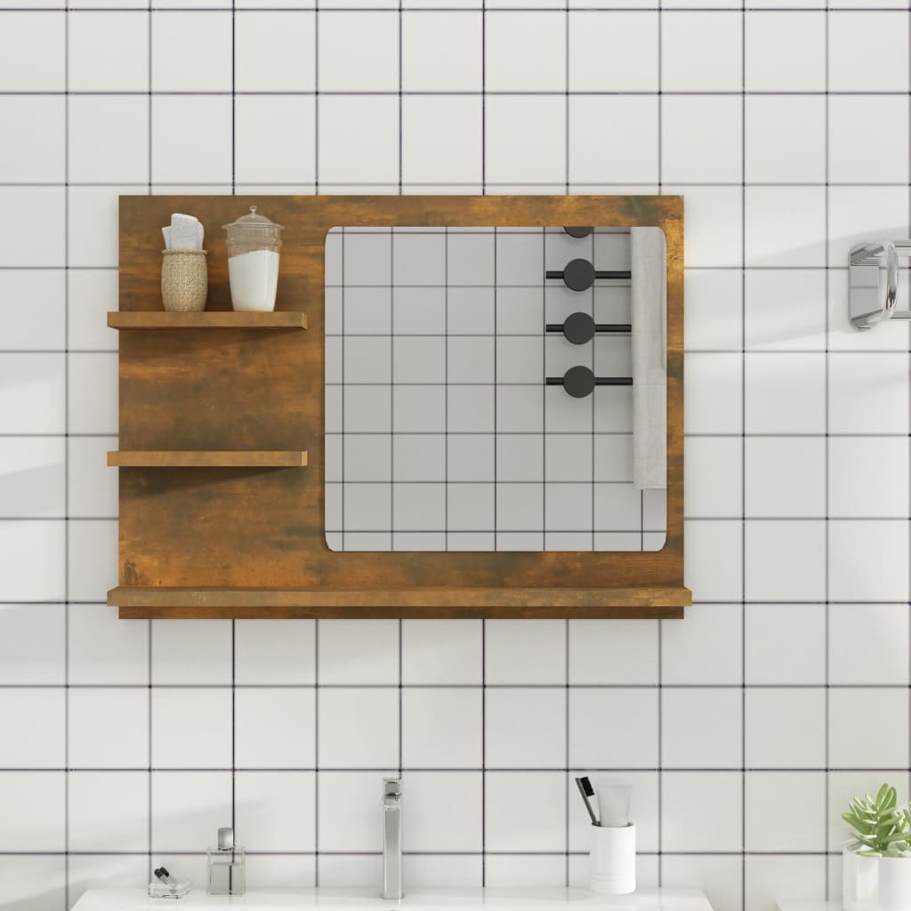 Bathroom Mirror Smoked Oak 60x10.5x45 cm Engineered Wood - Millennium Furniture