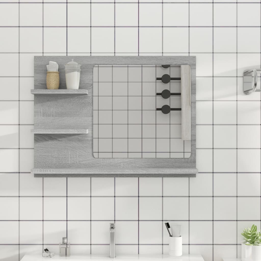 Bathroom Mirror Grey Sonoma 60x10.5x45 cm Engineered Wood - Discount Dealers