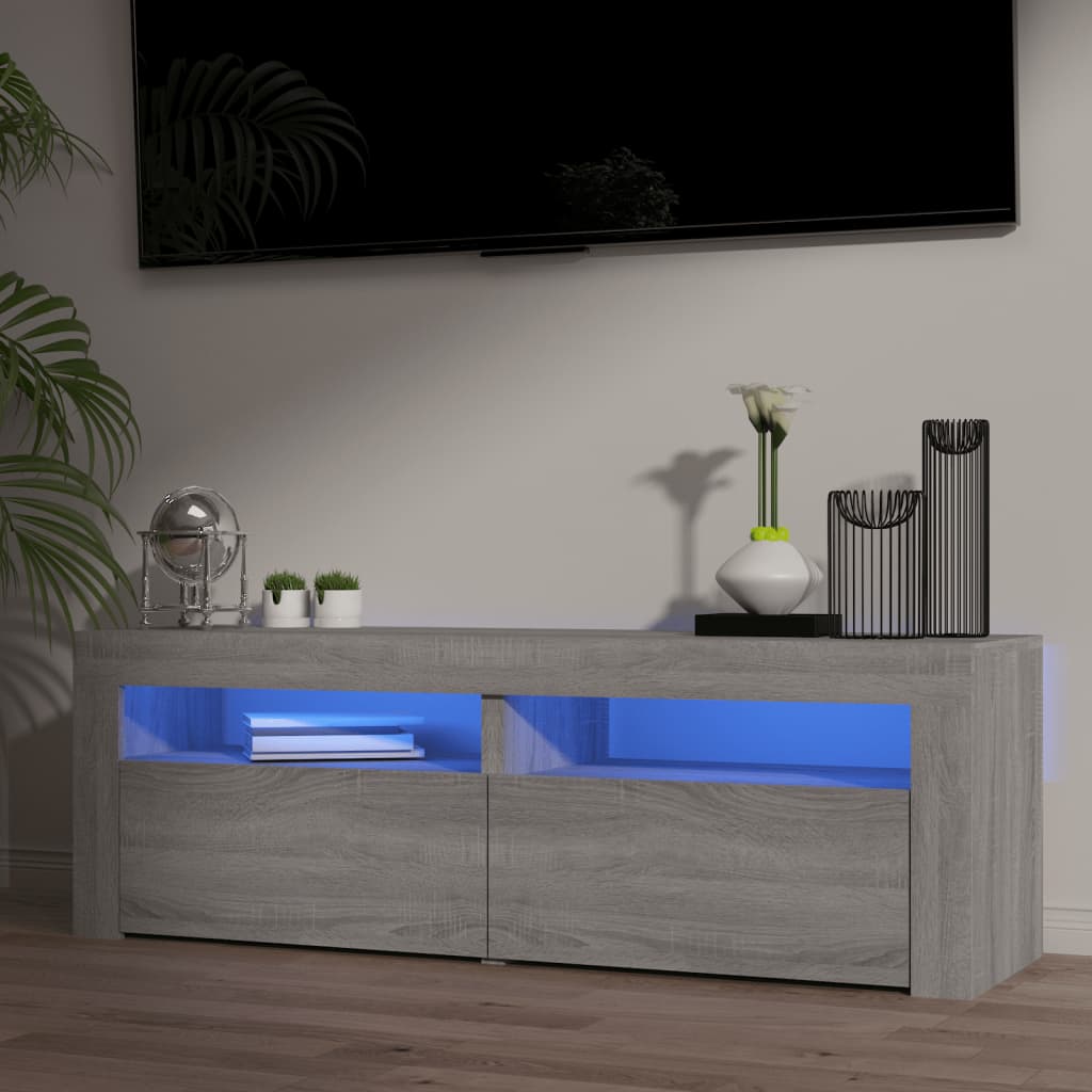 TV Cabinet with LED Lights Grey Sonoma 120x35x40 cm - The Home Maker