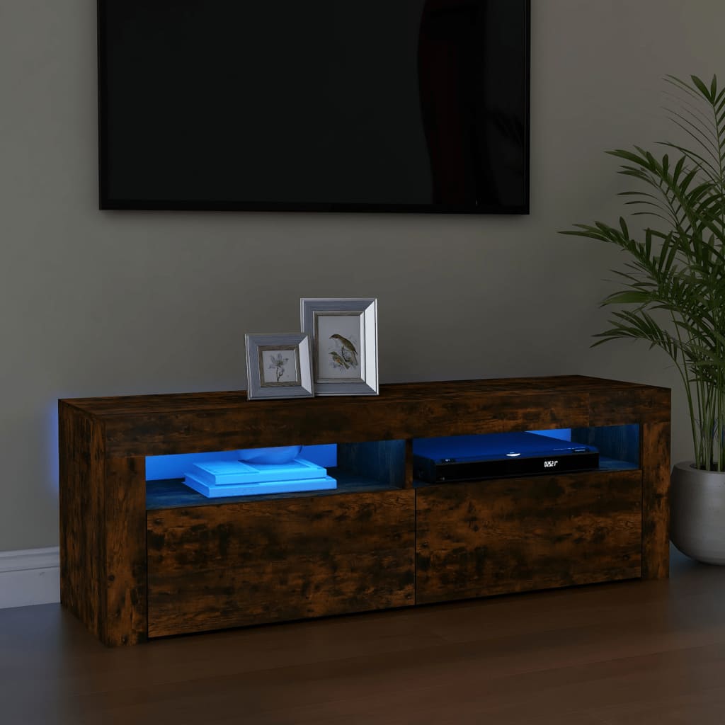 TV Cabinet with LED Lights Smoked Oak 120x35x40 cm - The Home Maker