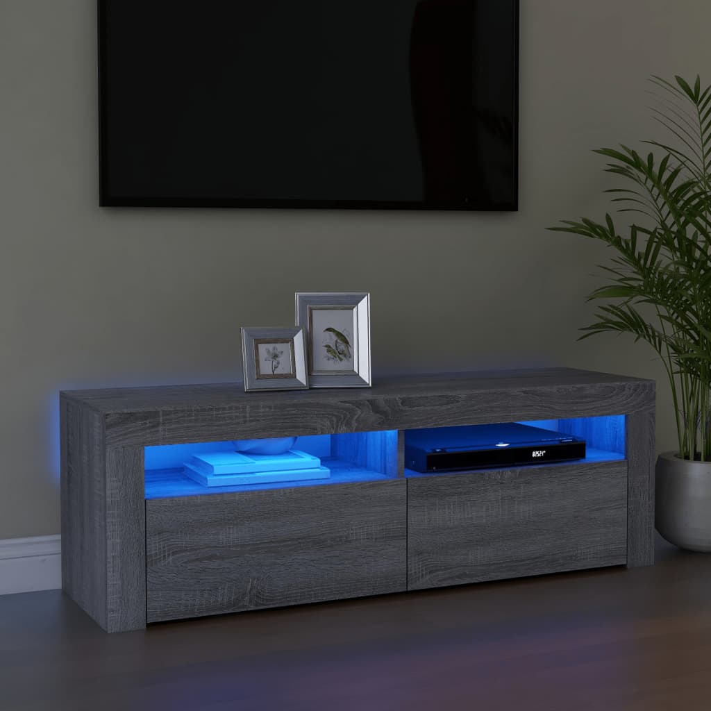 TV Cabinet with LED Lights Grey Sonoma 120x35x40 cm - All Things Good