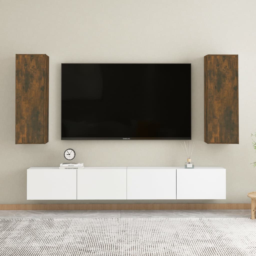 TV Cabinets 2 pcs Smoked Oak 30.5x30x90 cm Engineered Wood - Sid & Sam