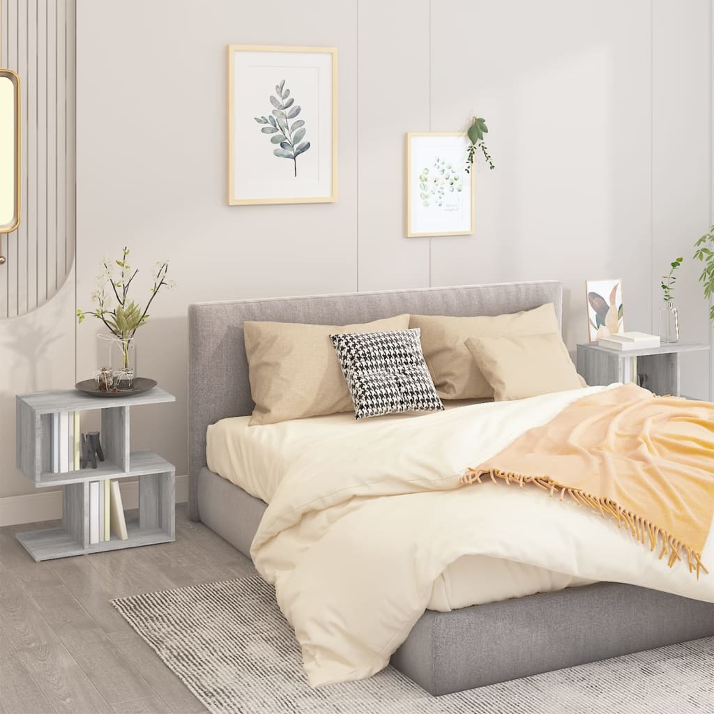 Bedside Table - CLEVELAND 2 Piece Nightstand Grey Sonoma 50cm - Decor Base