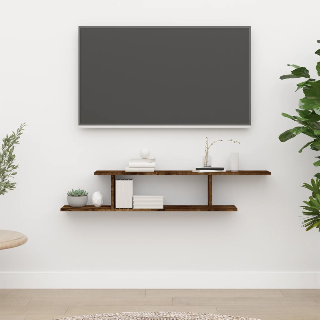 Wall-Mounted TV Shelf Smoked Oak 125x18x23 cm Engineered Wood - Discount Dealers