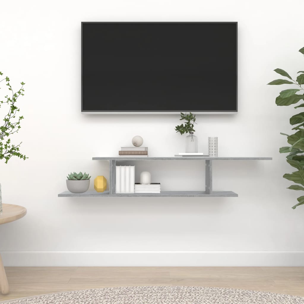 Wall-Mounted TV Shelf Grey Sonoma 125x18x23 cm Engineered Wood - Millennium Furniture
