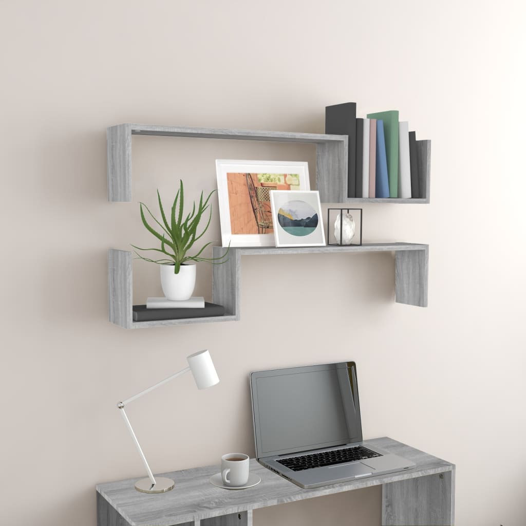 Wall Shelves 2 pcs Grey Sonoma 100x15x20 cm Engineered Wood - Decor Base
