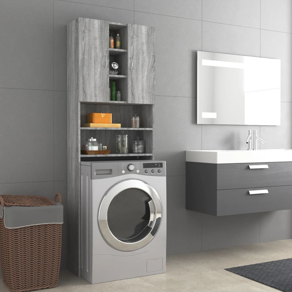 Washing Machine Cabinet Grey Sonoma 64x25.5x190 cm - Millennium Furniture