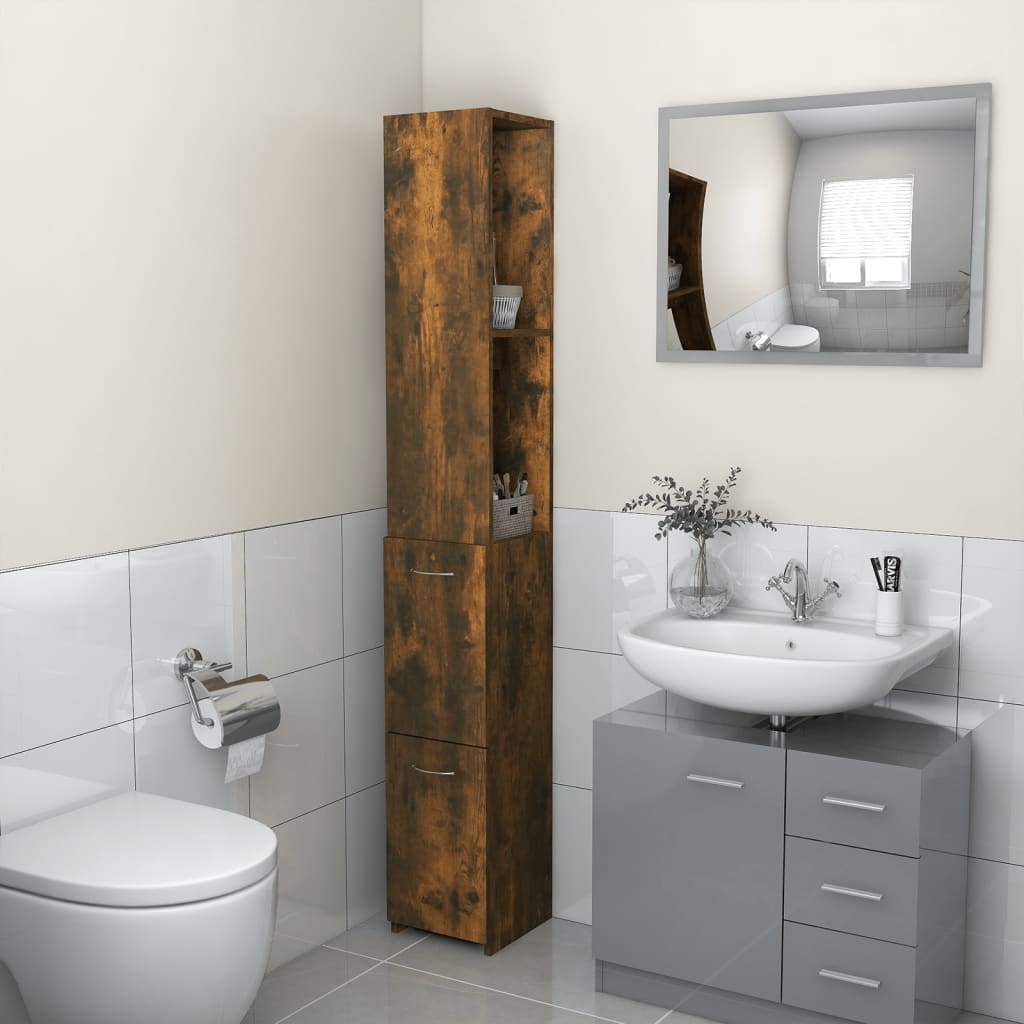 Bathroom Cabinet Smoked Oak 25x26.5x170 cm Engineered Wood - Brittle & Co