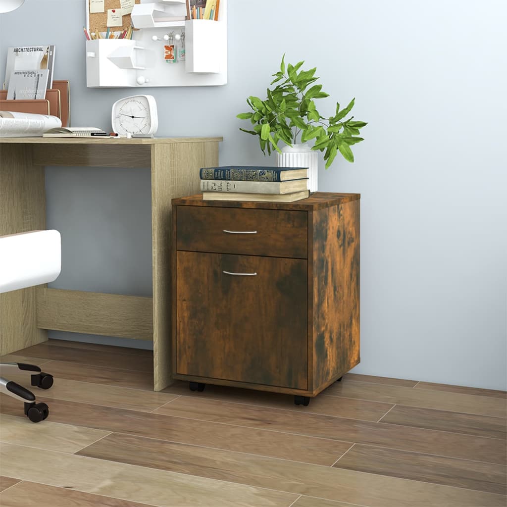 Rolling Cabinet Smoked Oak 45x38x54 cm Engineered Wood - Unbeatable Bargains