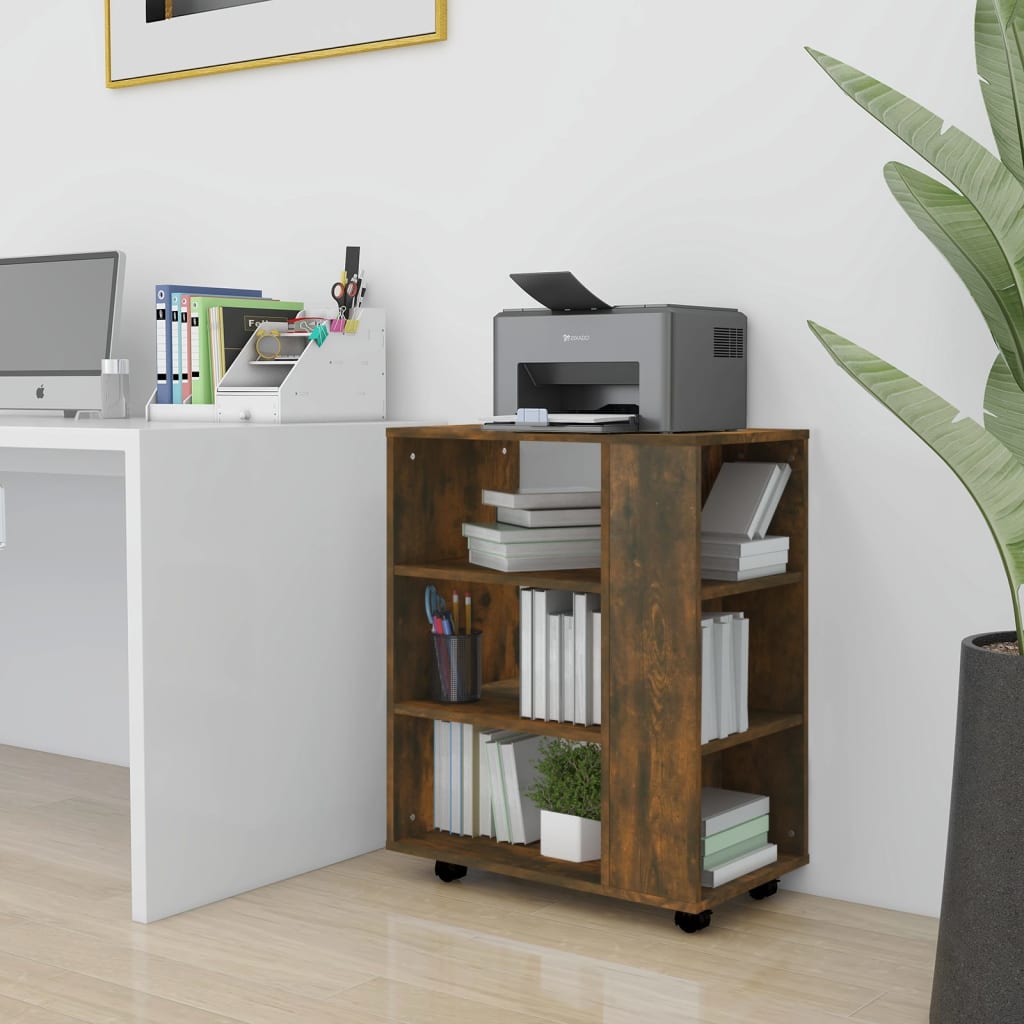 Rolling Cabinet Smoked Oak 60x35x75 cm Engineered Wood - R and M Furniture